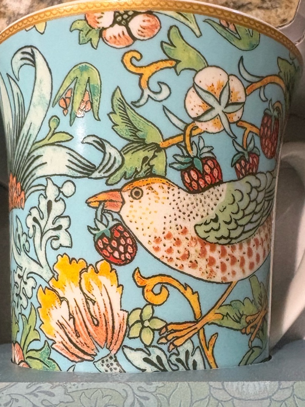 WILLIAM MORRIS NWT 2pc fine china strawberry thief mugs -blue - Picture 5 of 7